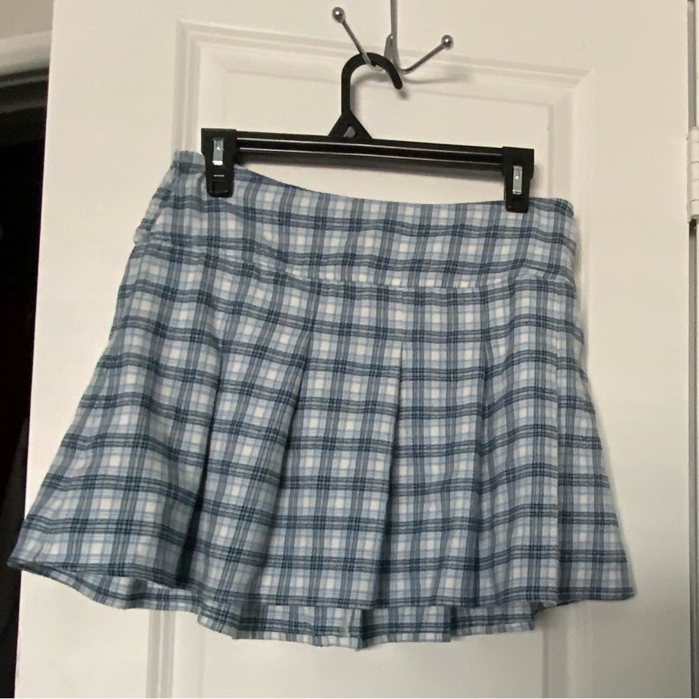 Hollister Blue and White Plaid Mini Skirt